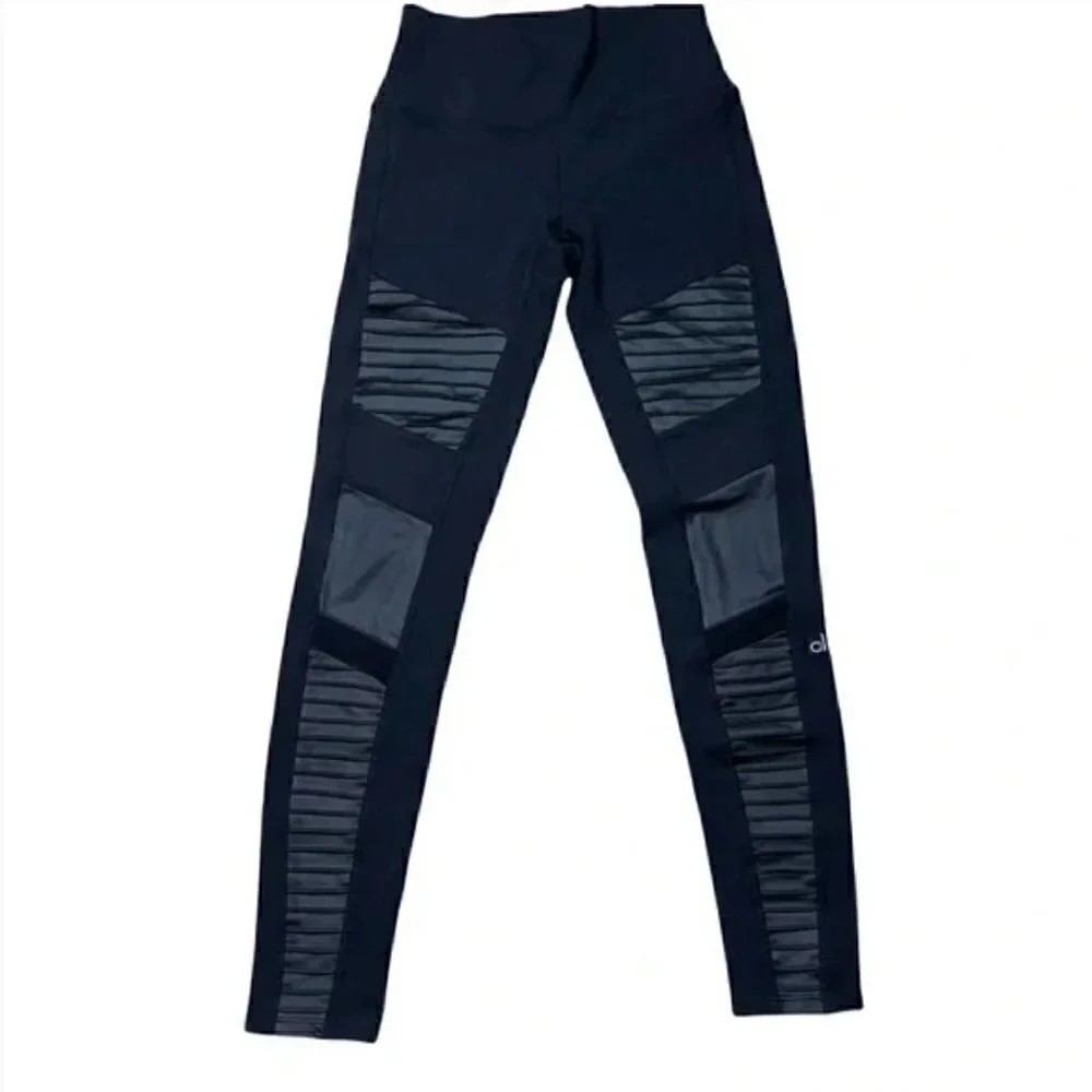 Alo Yoga Moto Leggings XXS Yoga Athleisure Activewear Athletic Workout Gym Black